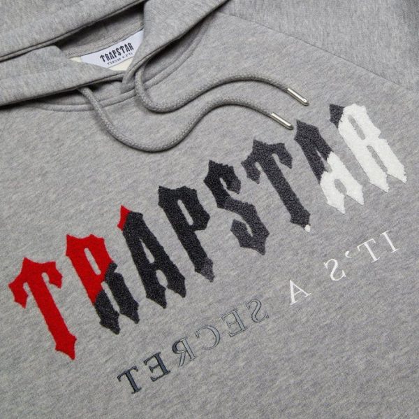 Grey/Red Trapstar Chenille Decoded Hooded Tracksuit